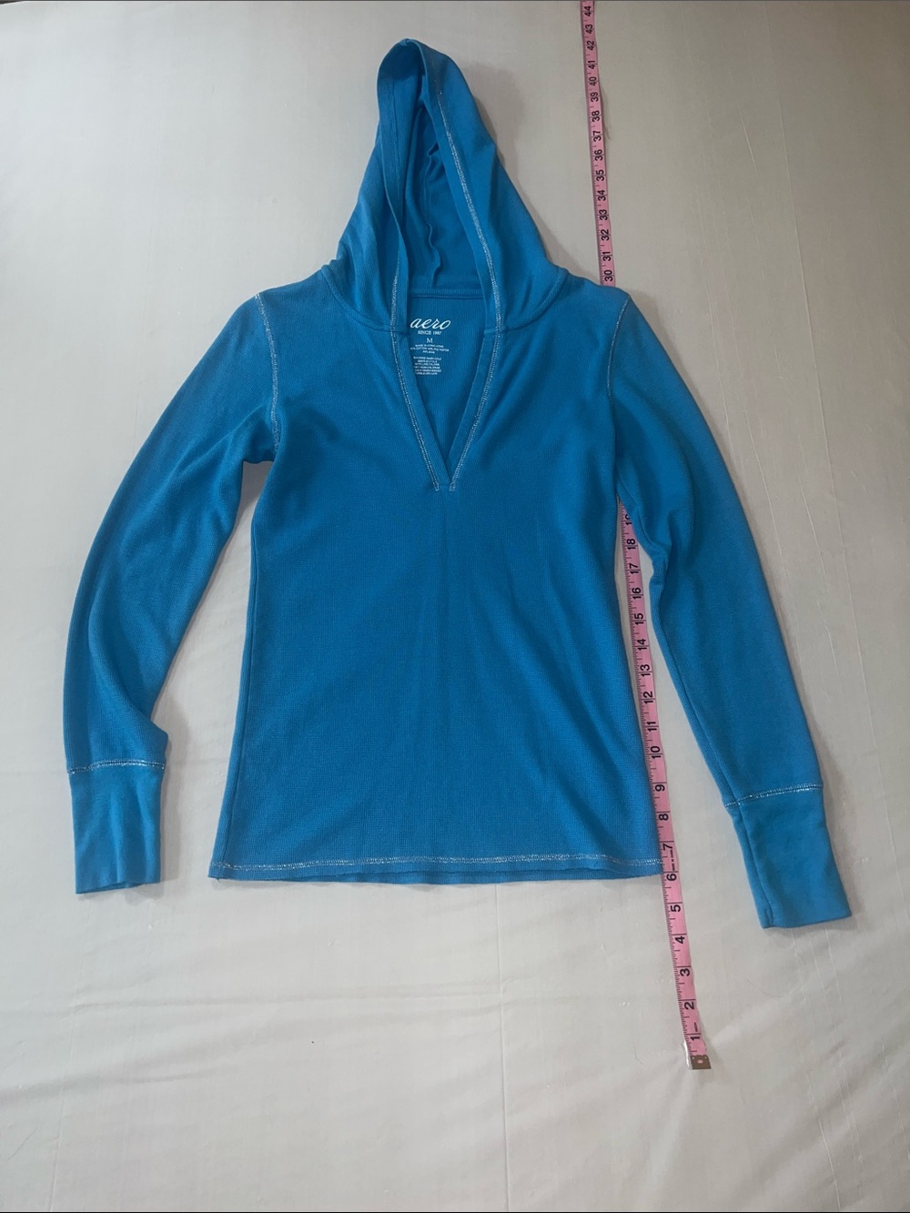 Aeropostale Teal V-Neck Hooded Sweater
